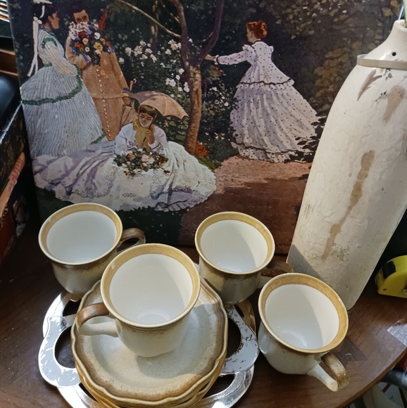 80's Mikasa WHOLE WHEAT Cream Center Brown Edge Stoneware Cups&Saucers Set 4. - Picture 12 of 16